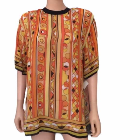 Nwt Vintage Francesca Of Damon Silk Geometric Print Blouse Tunic Top Retro Mod
